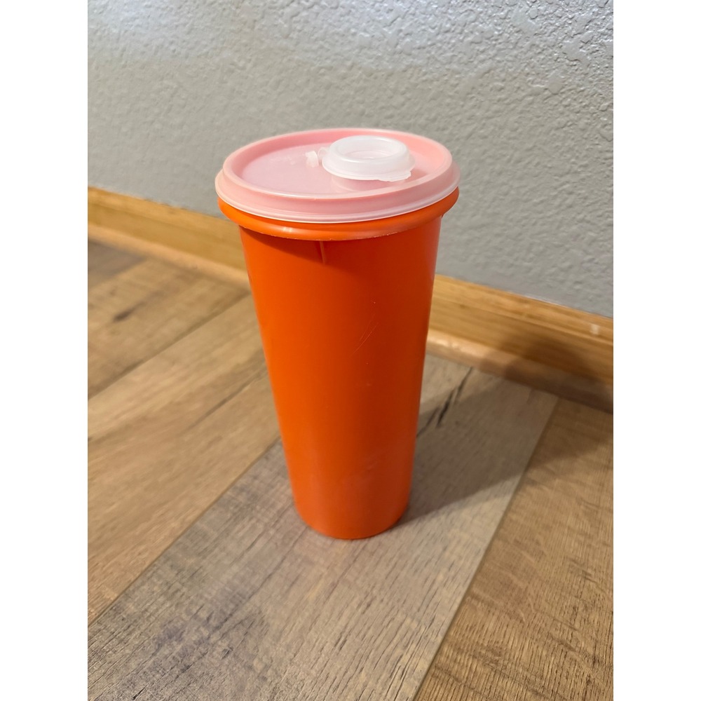 Tupperware Vintage Orange Tall Tumbler 262-9 with Flip Top Lid 808-2 Retro Cup